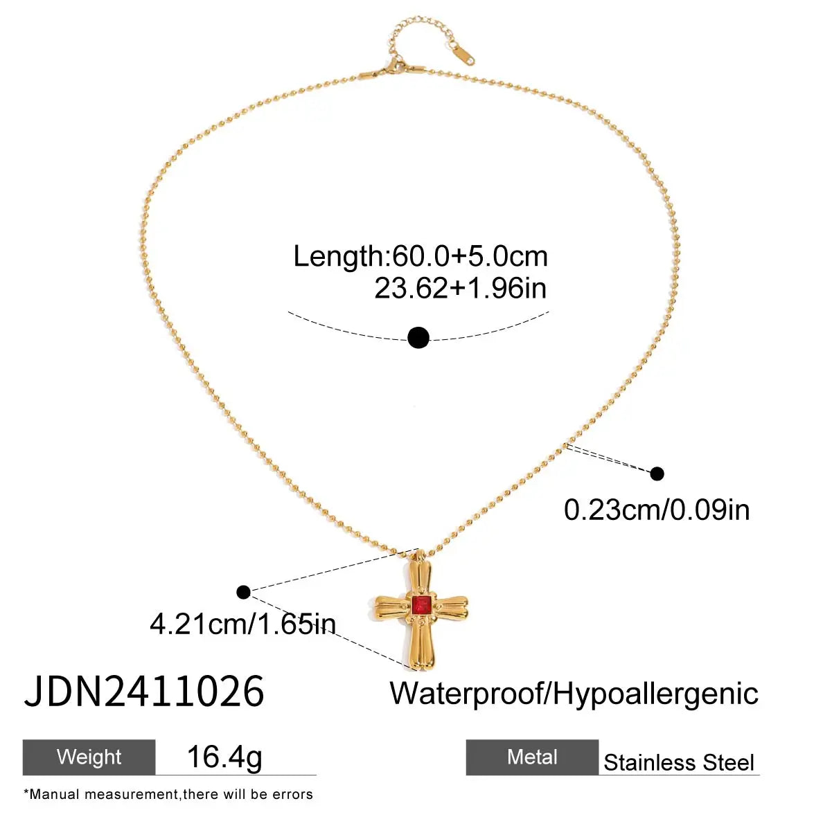Zirconia Cross Pendant Stainless Steel Luxury Necklace
