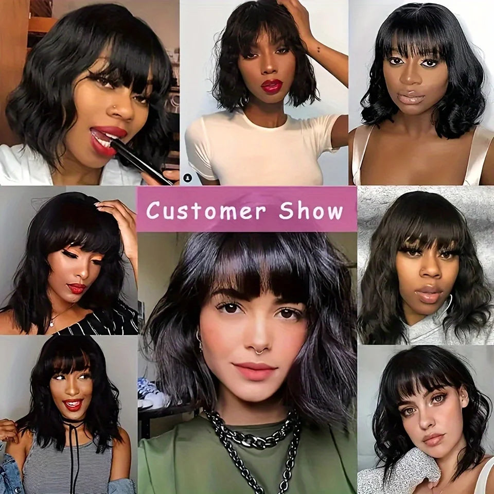 Lace Wig Bob Wigs with Bangs Brazilian Virgin Human Hair