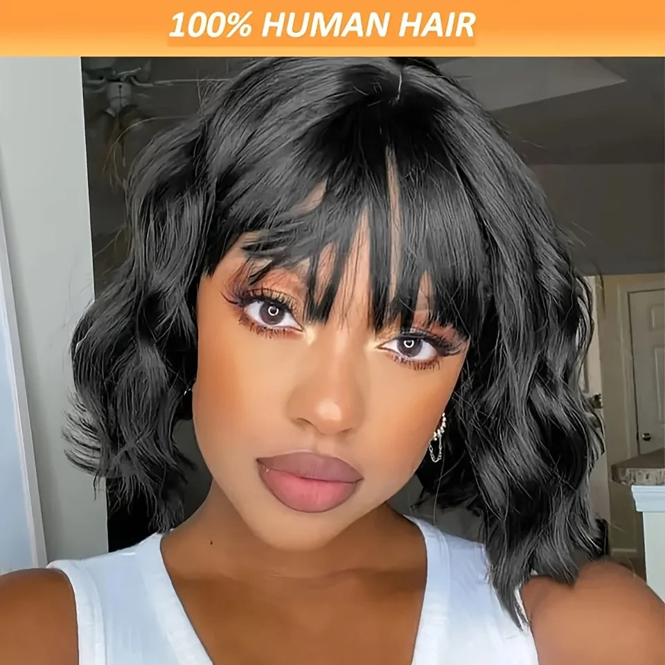 Lace Wig Bob Wigs with Bangs Brazilian Virgin Human Hair