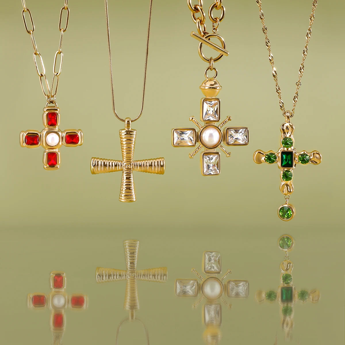 Zirconia Cross Pendant Stainless Steel Luxury Necklace