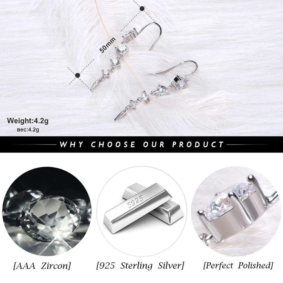 Pure 925 Sterling Silver Earrings Women Long Trendy New Jewelry