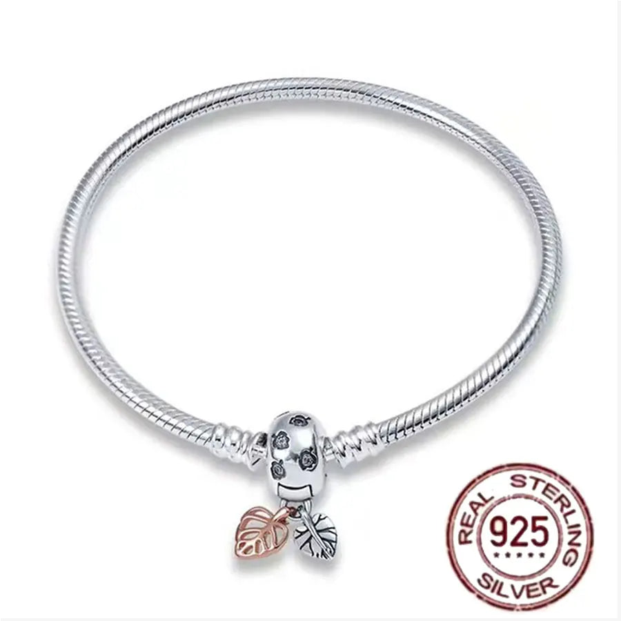 925 fine heart-shaped snake bone bracelet for women