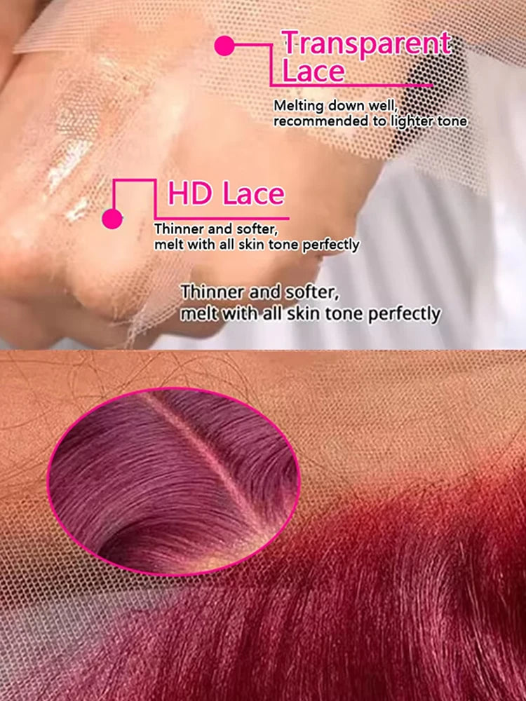 Body Wave Wig Burgundy Lace Front Human Hair