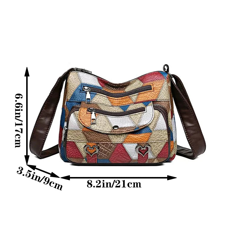 Ladies handbag, crossbody with a geometric design.