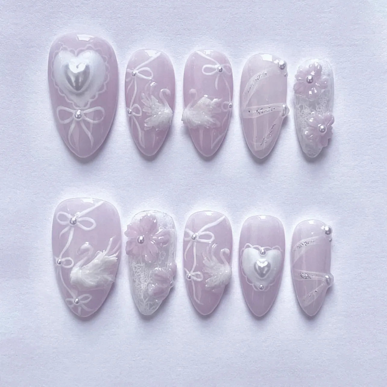 3D Ripple Design False Nails / Almond Tips nails - 24pcs