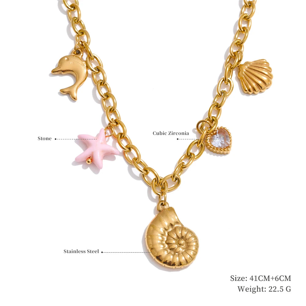 Ocean Charm Pendant Handmade Jewelry Golden Waterproof