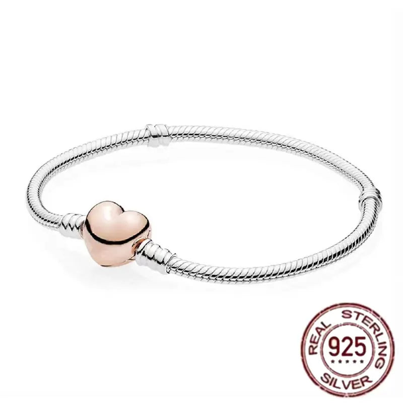 925 fine heart-shaped snake bone bracelet for women