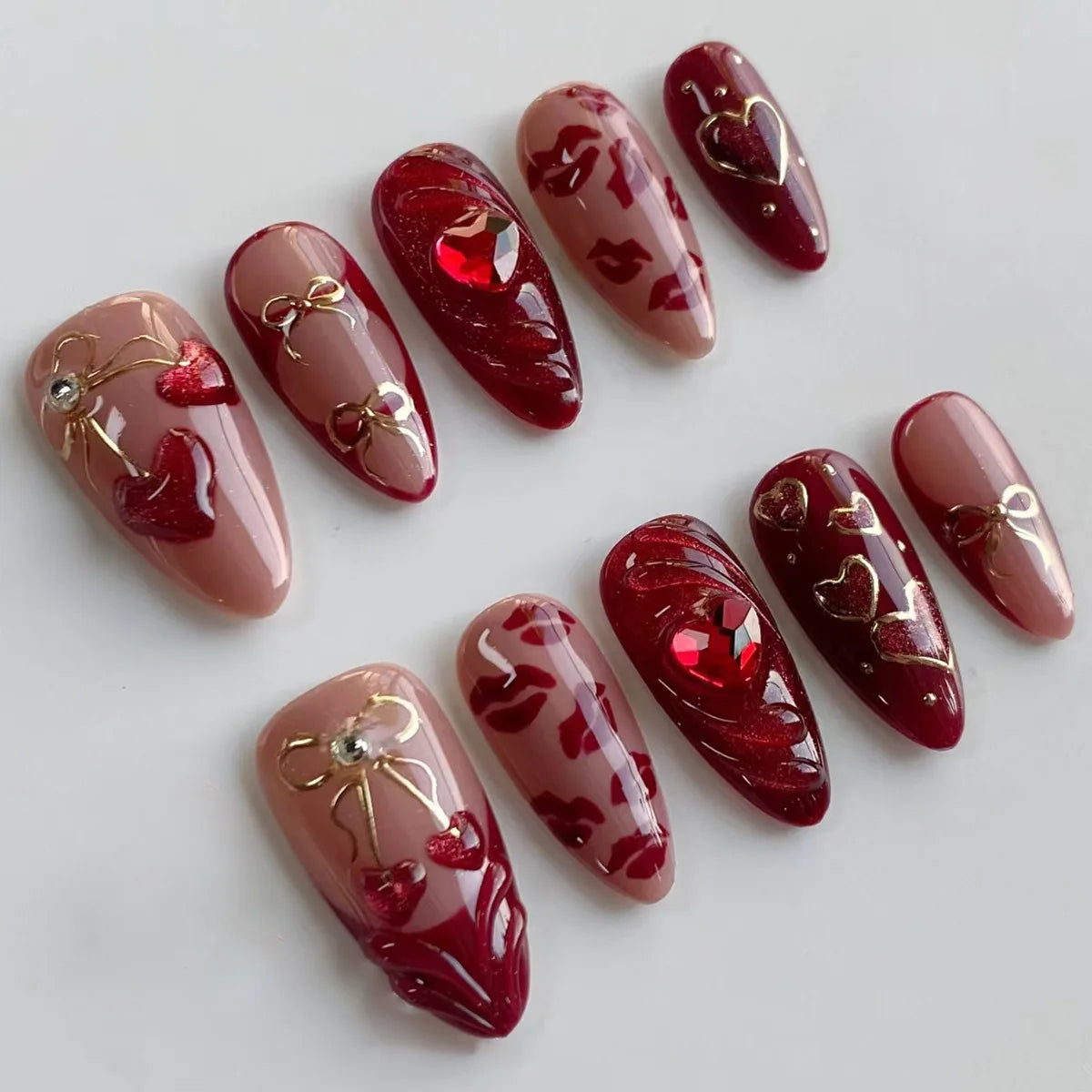 3D Ripple Design False Nails / Almond Tips nails - 24pcs