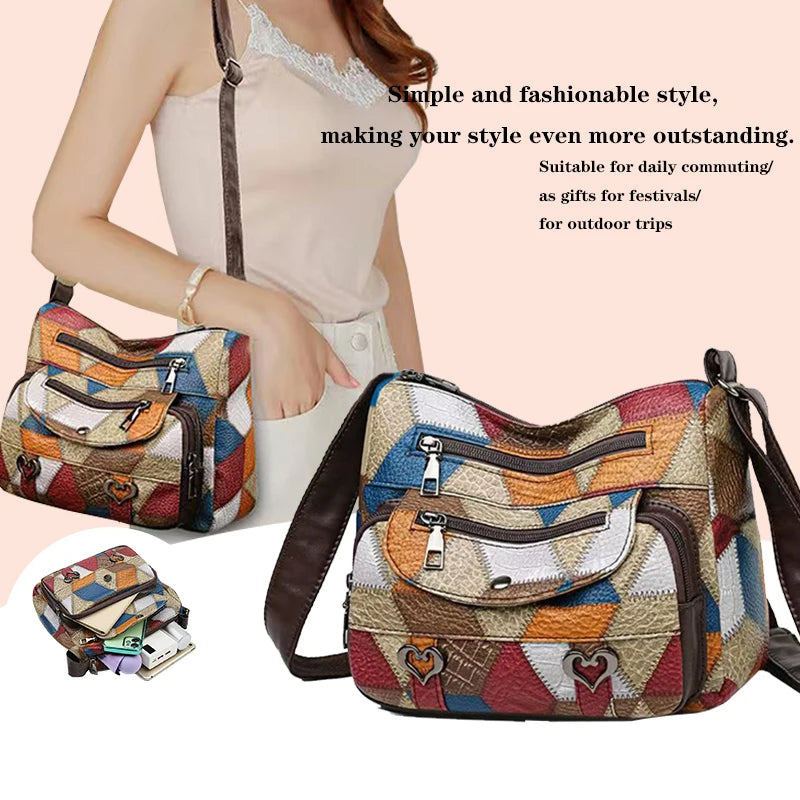 Ladies handbag, crossbody with a geometric design.