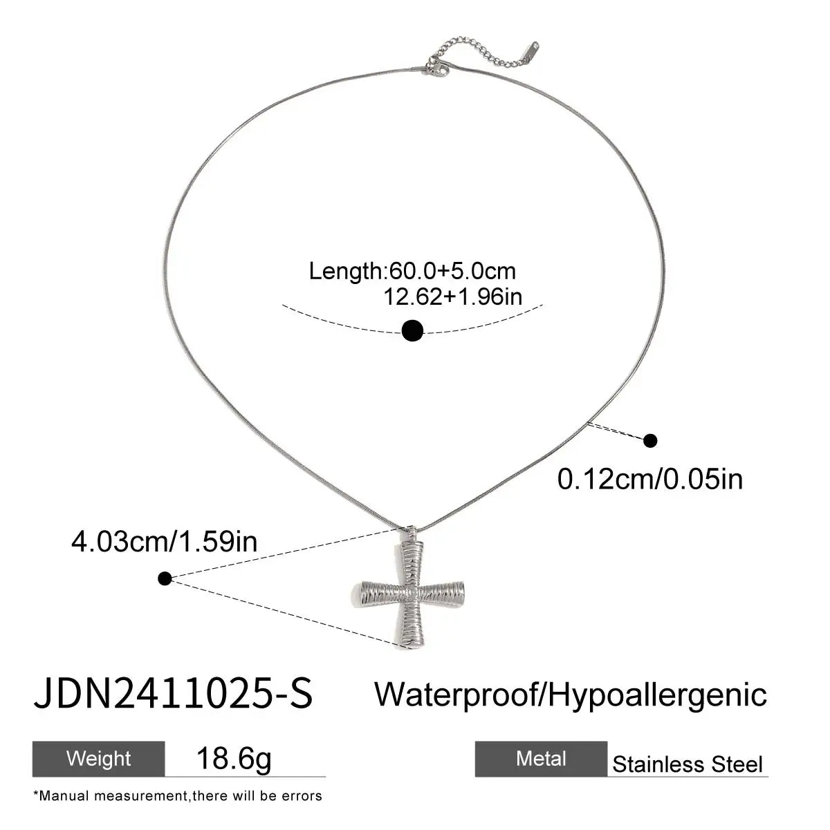 Zirconia Cross Pendant Stainless Steel Luxury Necklace