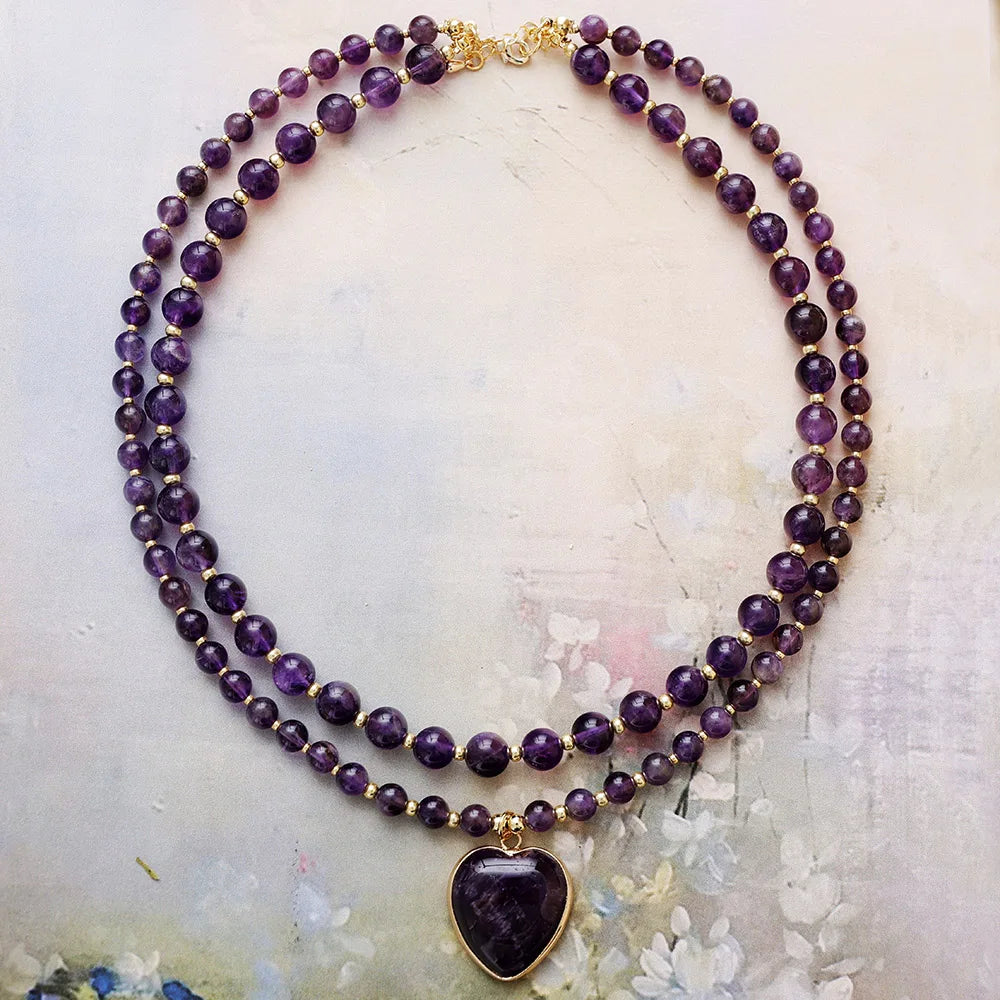 Natural Stones Crystal Heart Teardrop Pendant Necklaces - Bohemia Gemstones