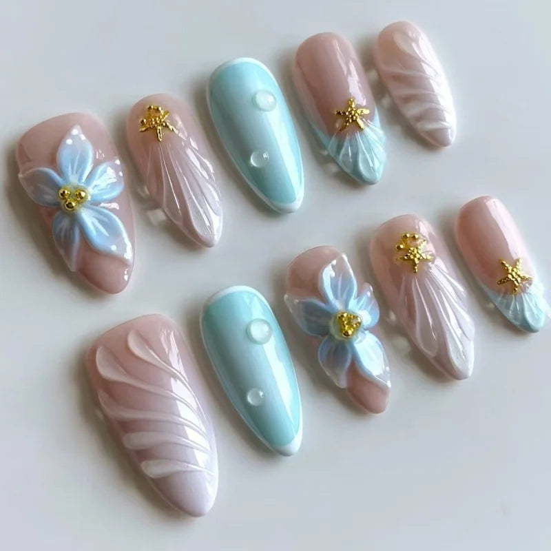3D Ripple Design False Nails / Almond Tips nails - 24pcs