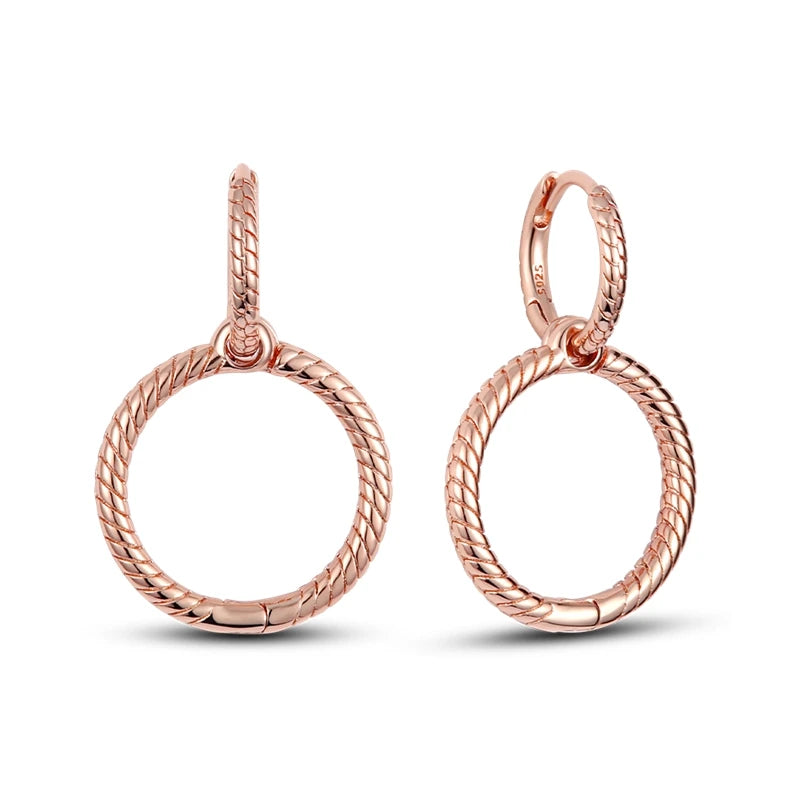 925 Sterling Silver Geometric Rose Gold Series Drop Earrings for Woman