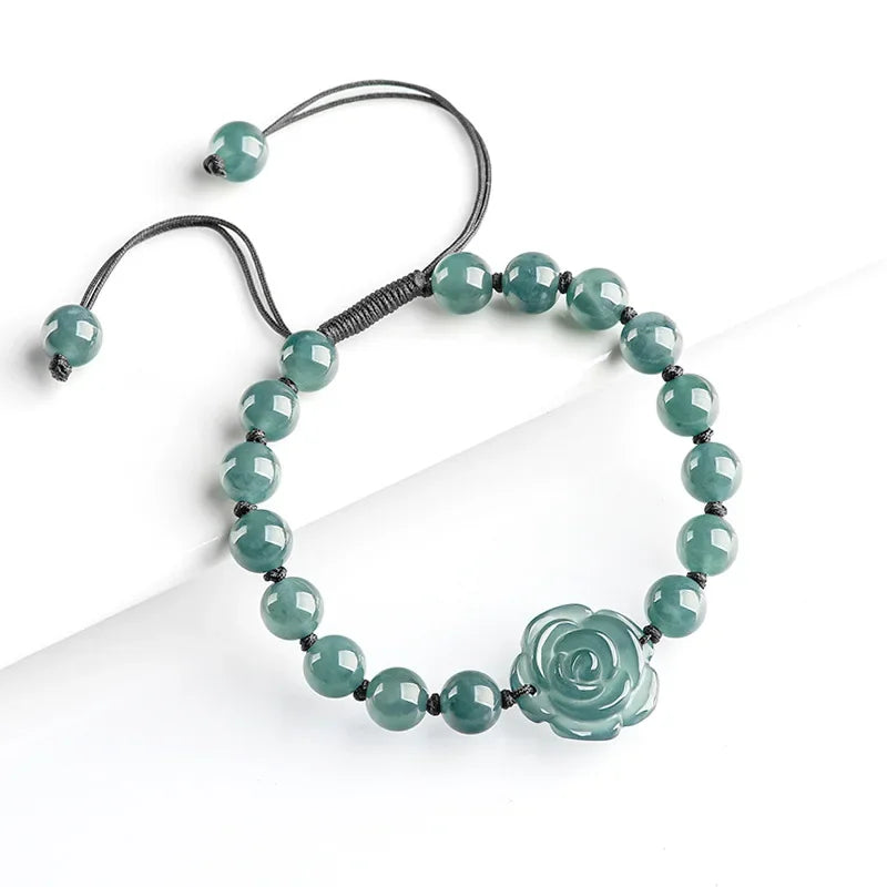 Jadeite Rose Jewelry Set Ring Earrings Pendant Necklace 925 Silver