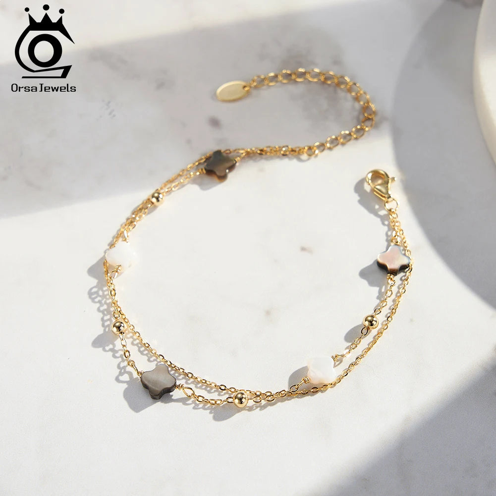 925 Sterling Silver Four-Leaf Clover Shell Bracelet