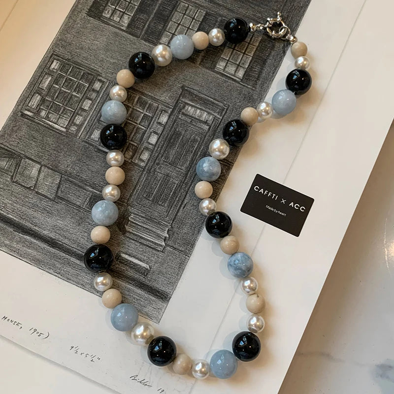 Retro Natural Stone Necklace Womens