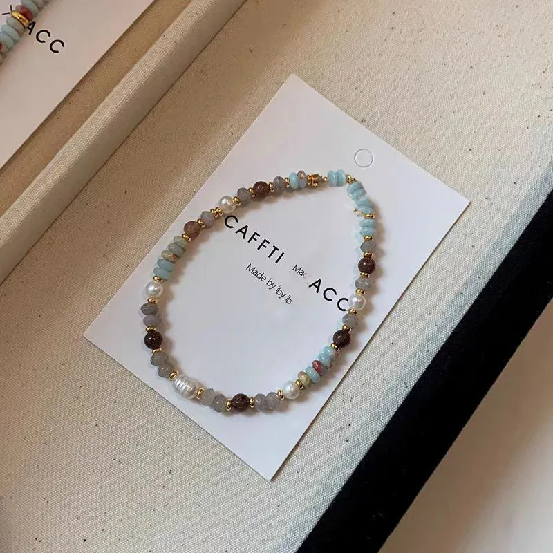 Pure Handmade Natural Stone Chain Pearl Pendant Necklace