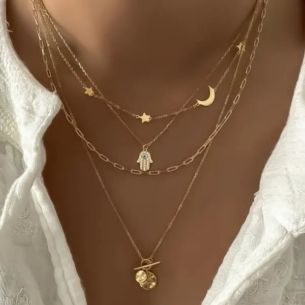 Boho Crystal Evil Eye Pendant Necklace For Women
