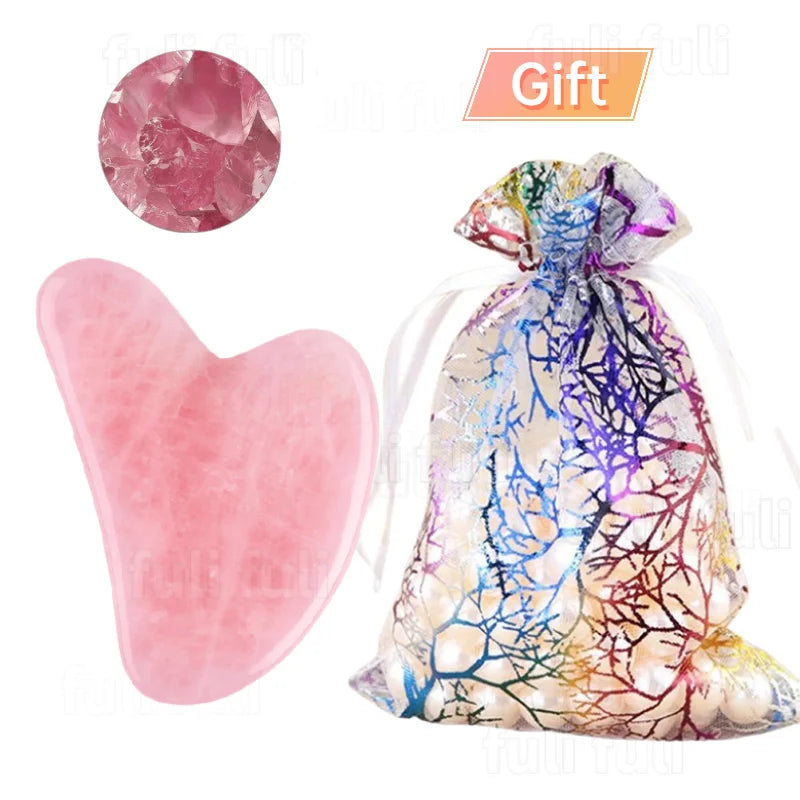 Roller Massage Spa Pink Face Natural Stone Tool Facial Lift Up