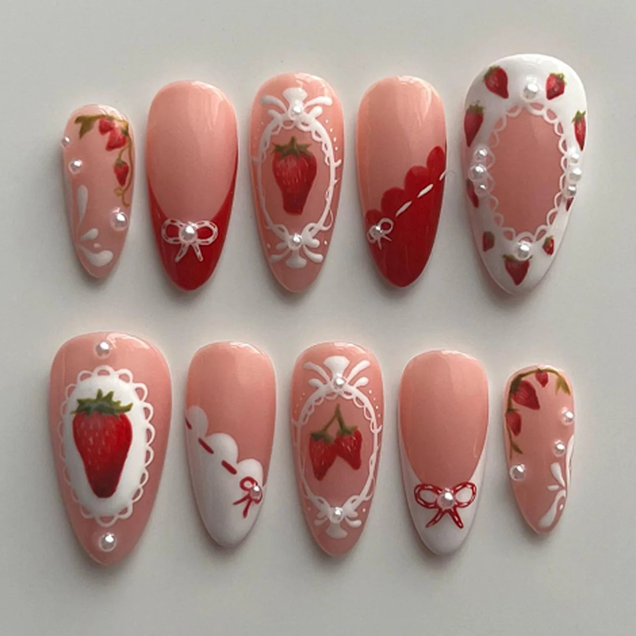 3D Ripple Design False Nails / Almond Tips nails - 24pcs