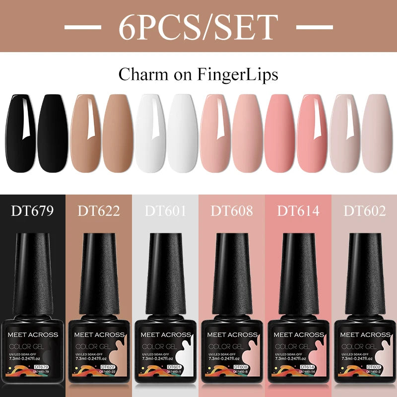 6Pcs/Set Gel Nail Polish for Nails Nude Brown Semi Permanent Nail Supplies