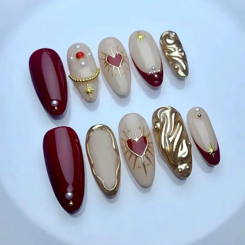 3D Ripple Design False Nails / Almond Tips nails - 24pcs