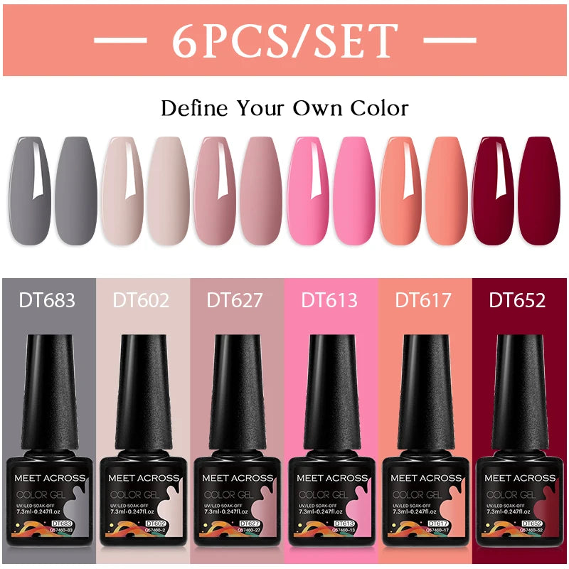 6Pcs/Set Gel Nail Polish for Nails Nude Brown Semi Permanent Nail Supplies