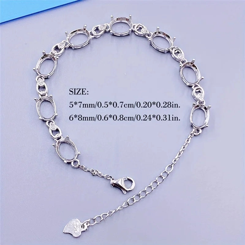 Stones Oval Solid 925 Sterling Silver Rose Bracelet