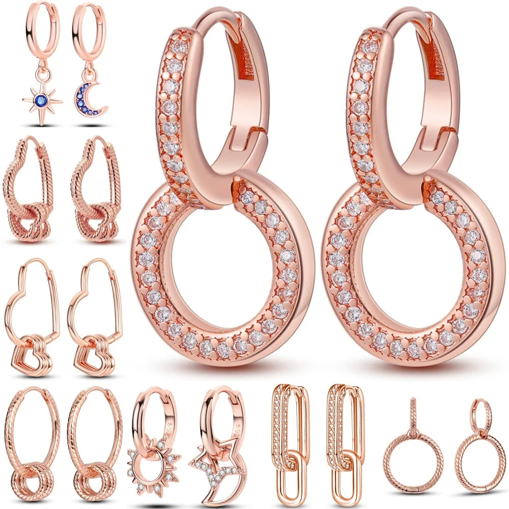 925 Sterling Silver Geometric Rose Gold Series Drop Earrings for Woman
