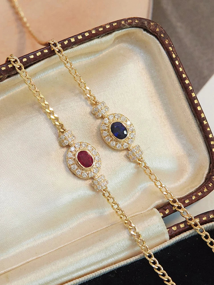 Women Bracelet Blue / Red Zirconia Elegant Vintage - 925 Sterling Silver