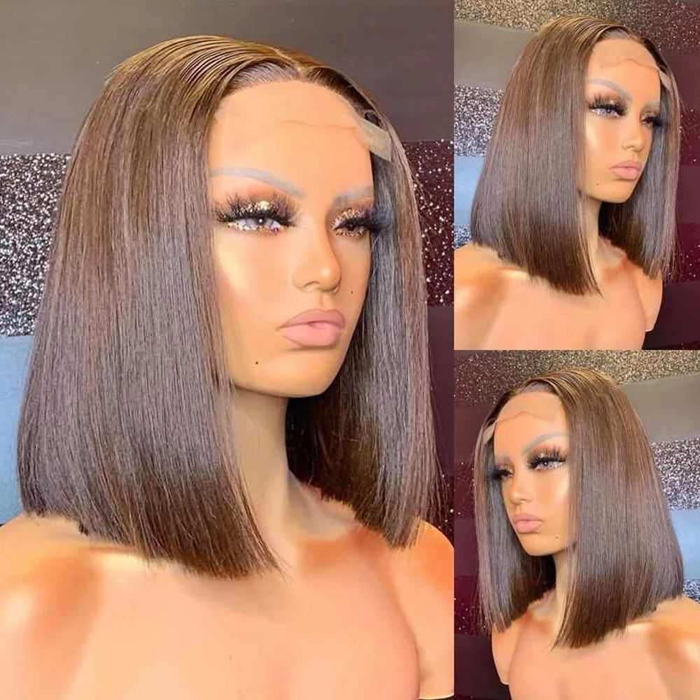 Brown Bob Human Hair Wigs Lace Front Wig Human Hair