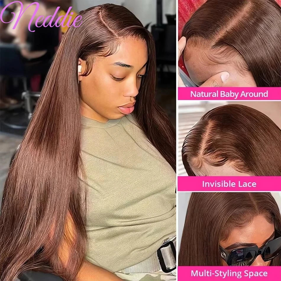 MELANY - Chocolate Brown Lace Straight Human Hair.