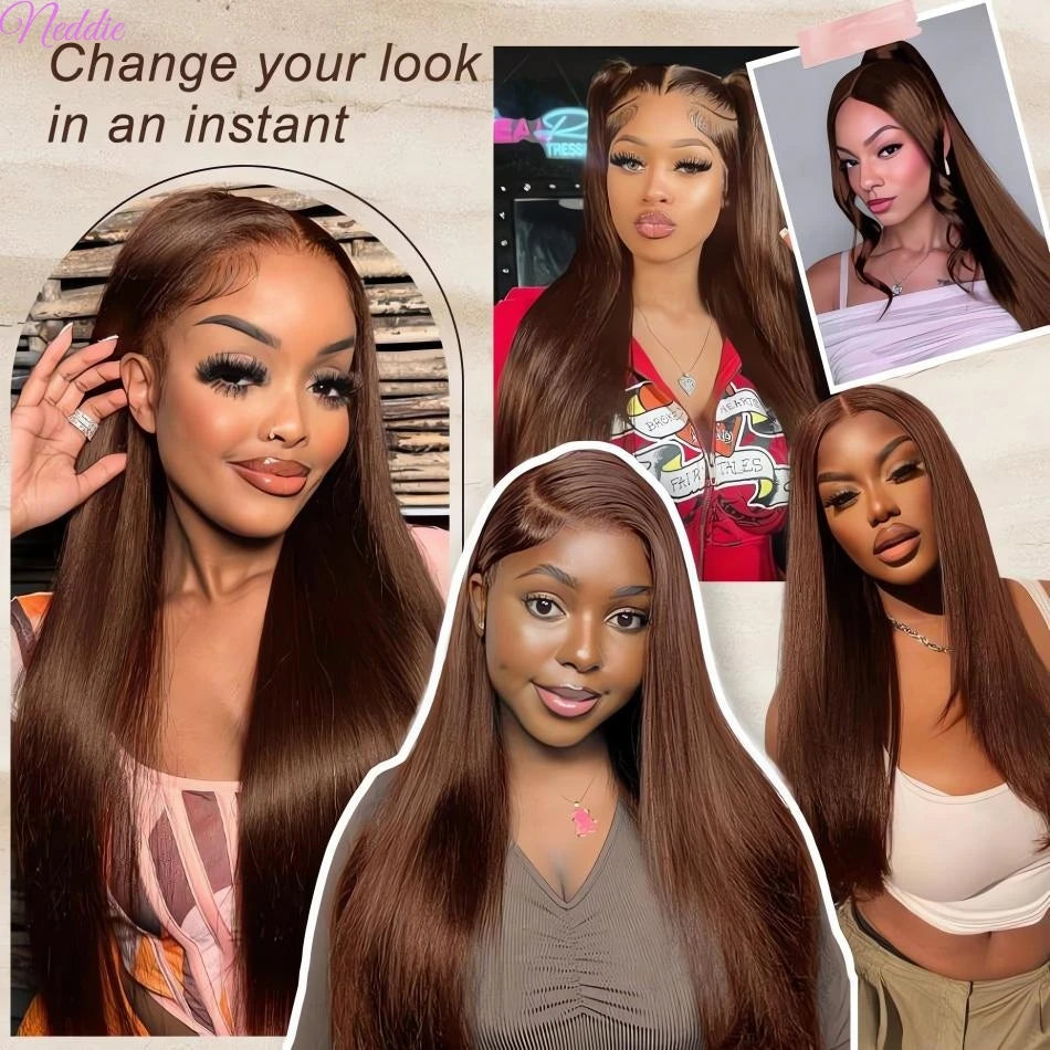 MELANY - Chocolate Brown Lace Straight Human Hair.