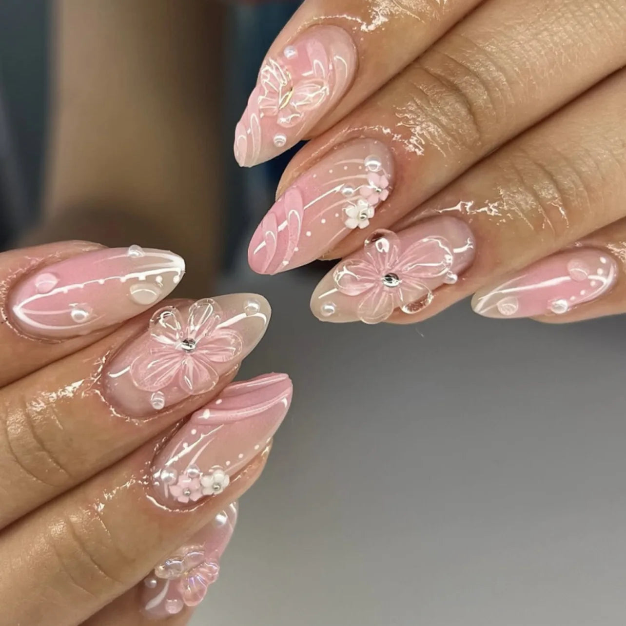 3D Ripple Design False Nails / Almond Tips nails - 24pcs