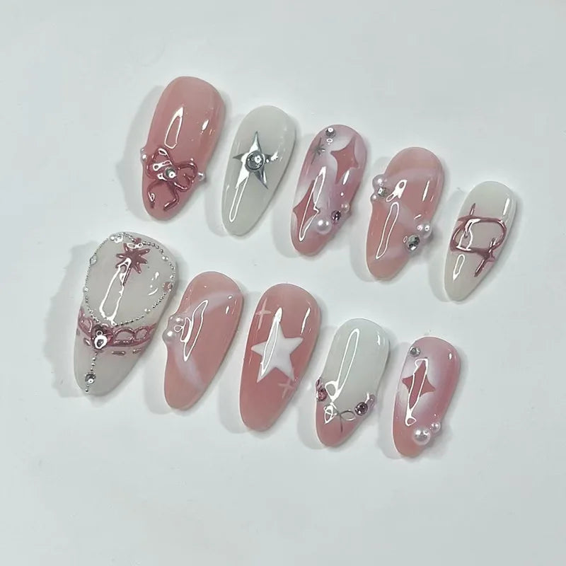3D Ripple Design False Nails / Almond Tips nails - 24pcs