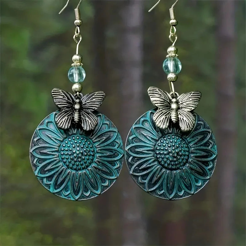 Vintage Boho Sunflower Earrings Drop
