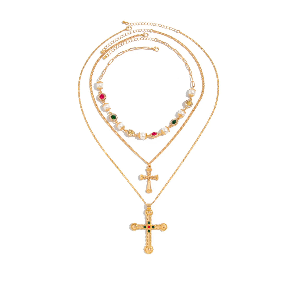 Colorful Rhinestone Jesus Cross Pendant Necklace
