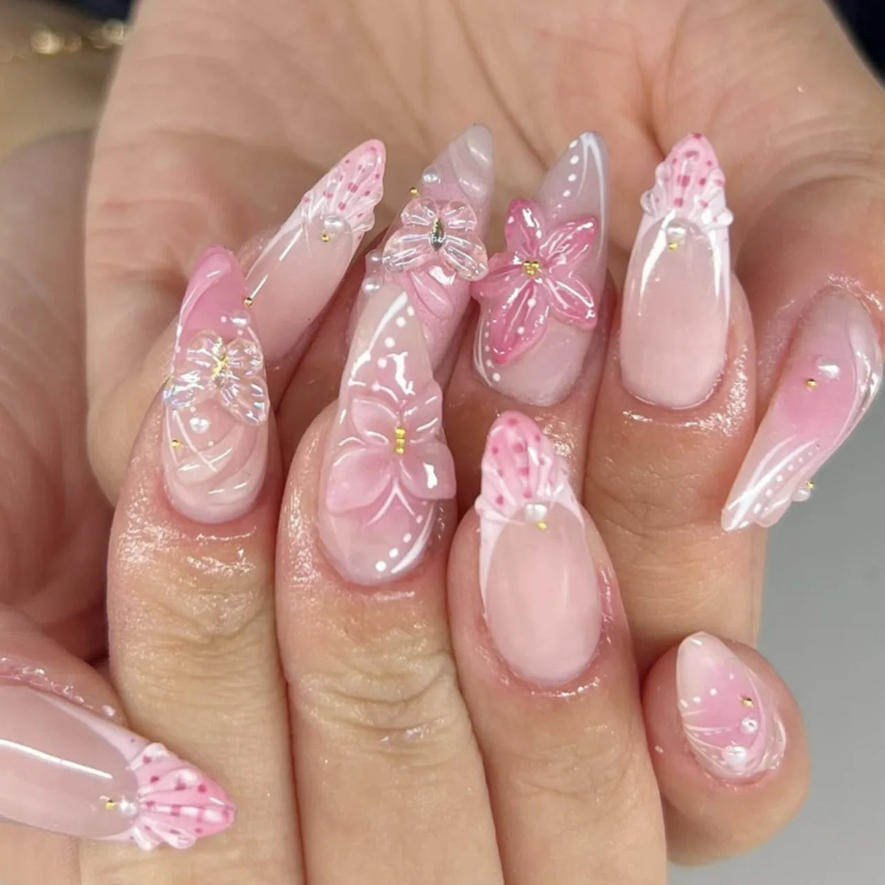 3D Ripple Design False Nails / Almond Tips nails - 24pcs