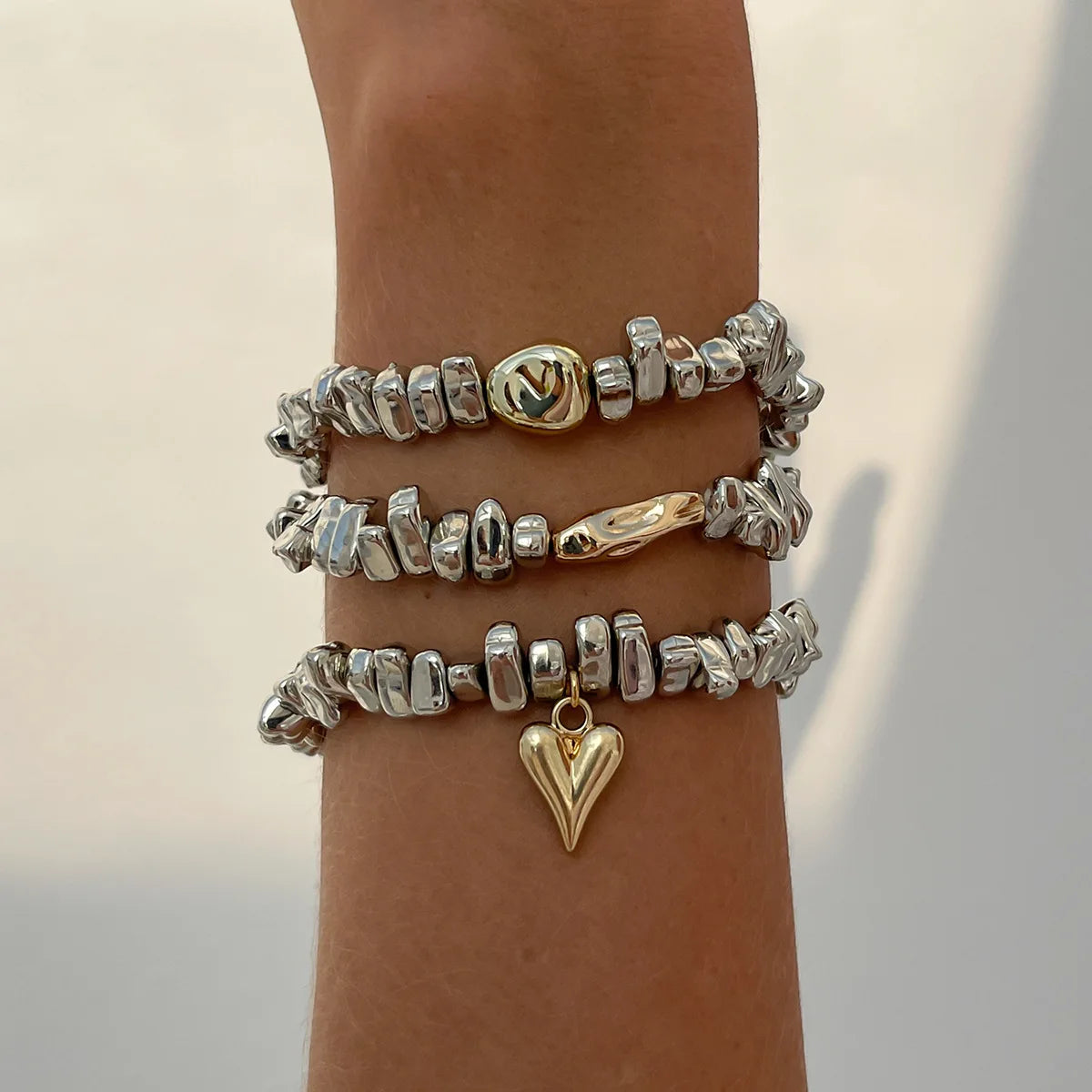 Fashion Bead Heart-Shaped Pendant Bracelet Set for Woman