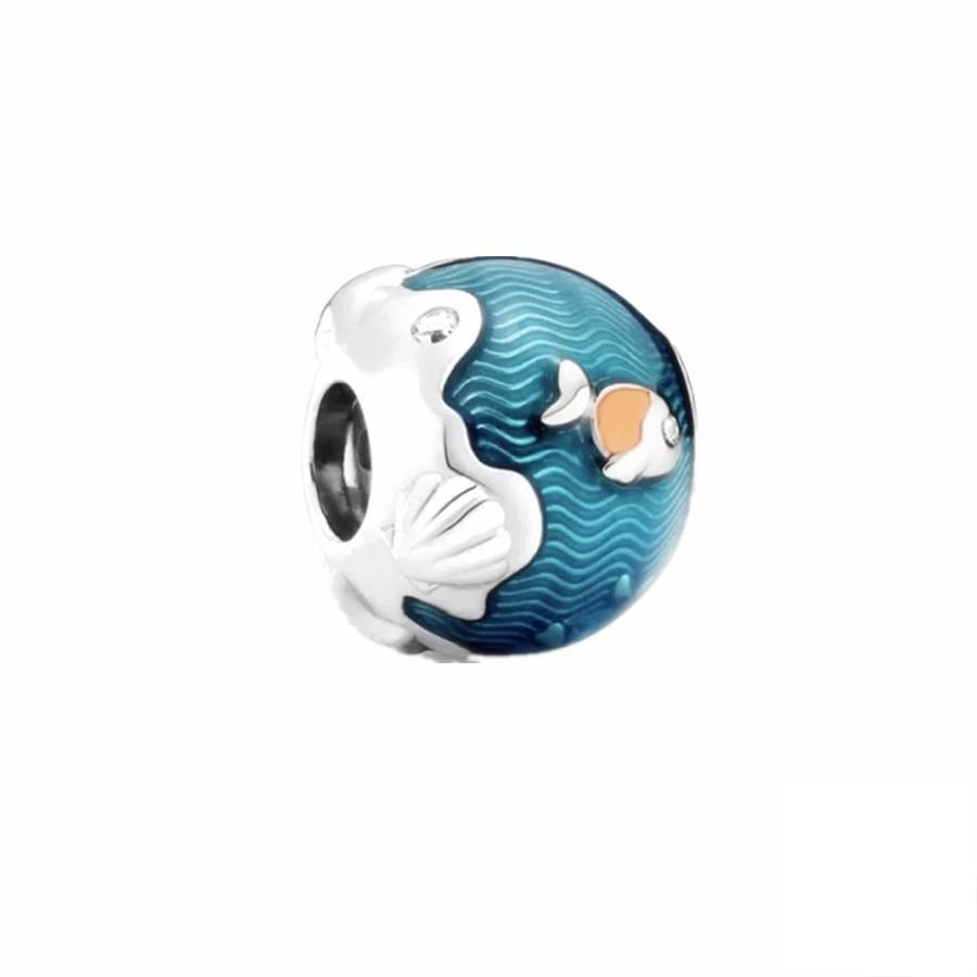Blue Marine Organism Series Charm Jewelry Fit Original 925 Sterling Silver