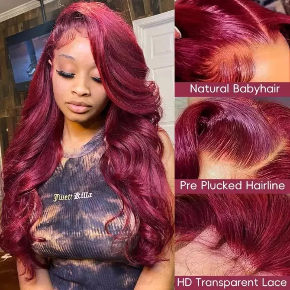 Rose - Burgundy Lace Frontal Wig Body Wave HD Transparent Lace