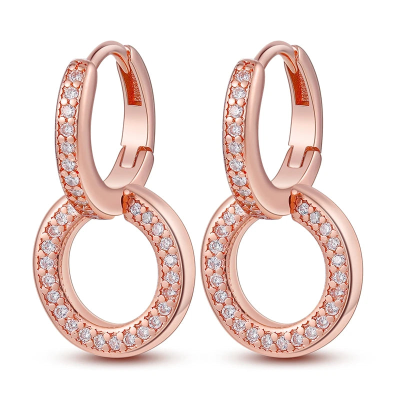 925 Sterling Silver Geometric Rose Gold Series Drop Earrings for Woman
