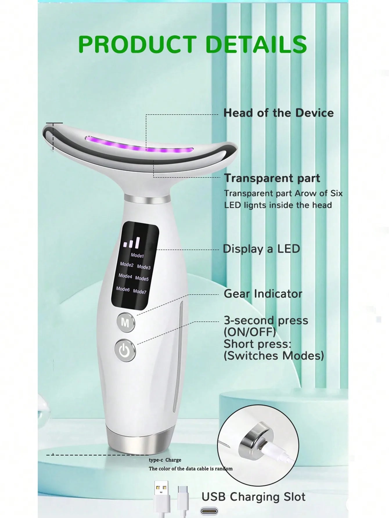 Face And Neck Beauty Instrument With Curved Hand Grip