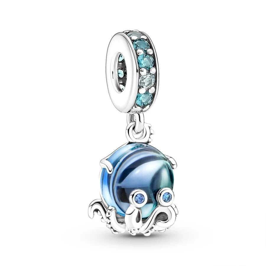Blue Marine Organism Series Charm Jewelry Fit Original 925 Sterling Silver