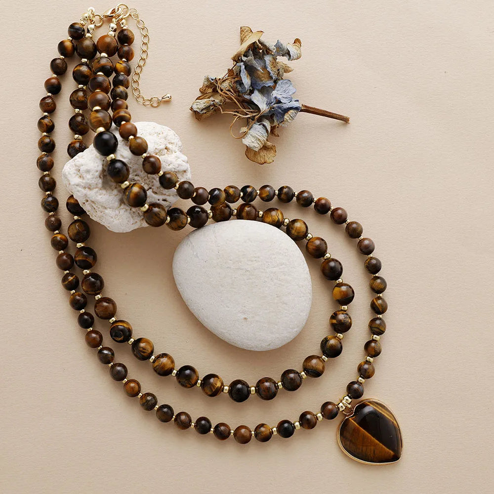Natural Stones Crystal Heart Teardrop Pendant Necklaces - Bohemia Gemstones