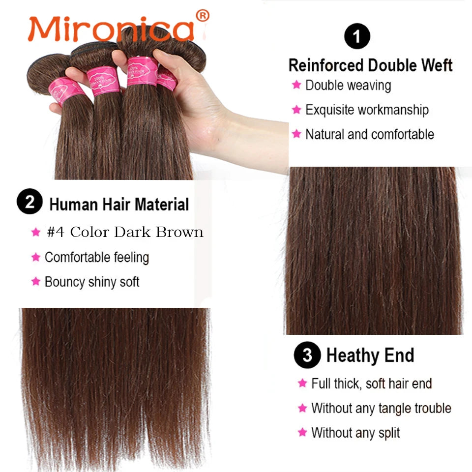 Straight Chocolate Brown Human Hair Bundles Deal - Human Hair Extensions