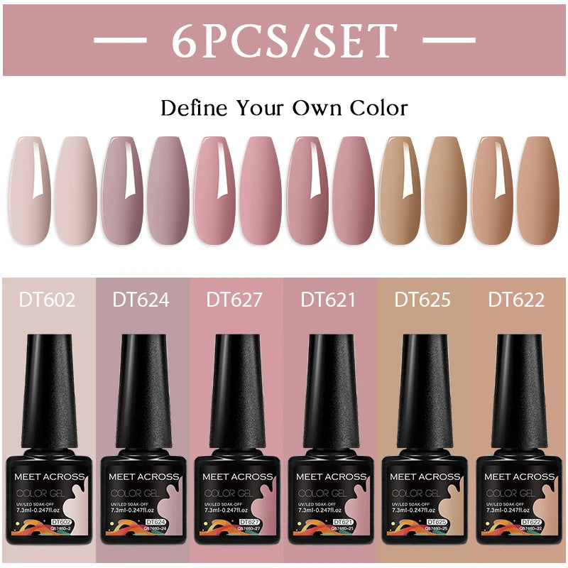 6Pcs/Set Gel Nail Polish for Nails Nude Brown Semi Permanent Nail Supplies