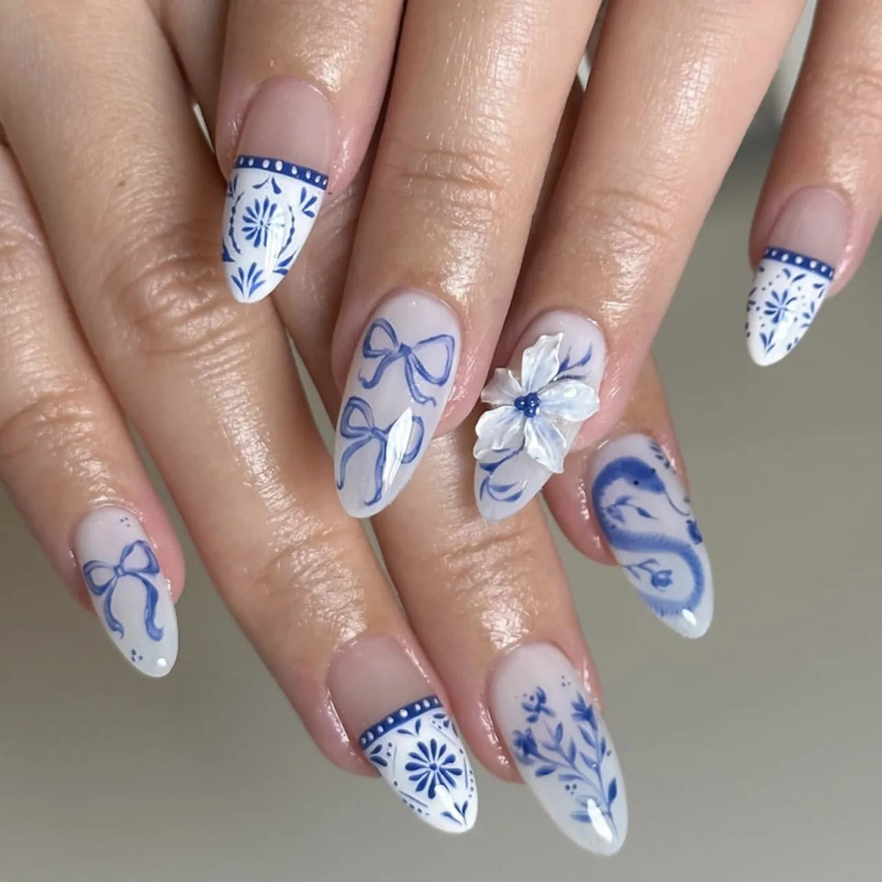 3D Ripple Design False Nails / Almond Tips nails - 24pcs