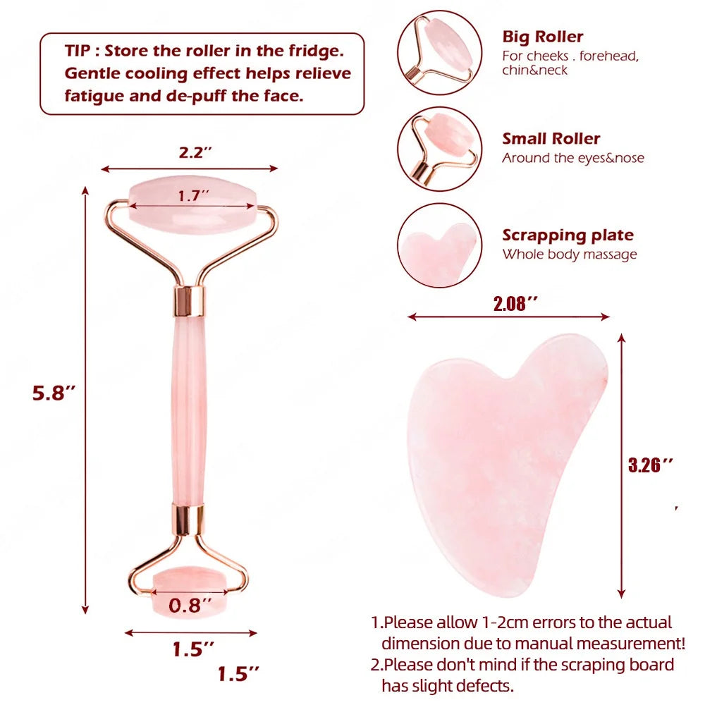 Roller Massage Spa Pink Face Natural Stone Tool Facial Lift Up