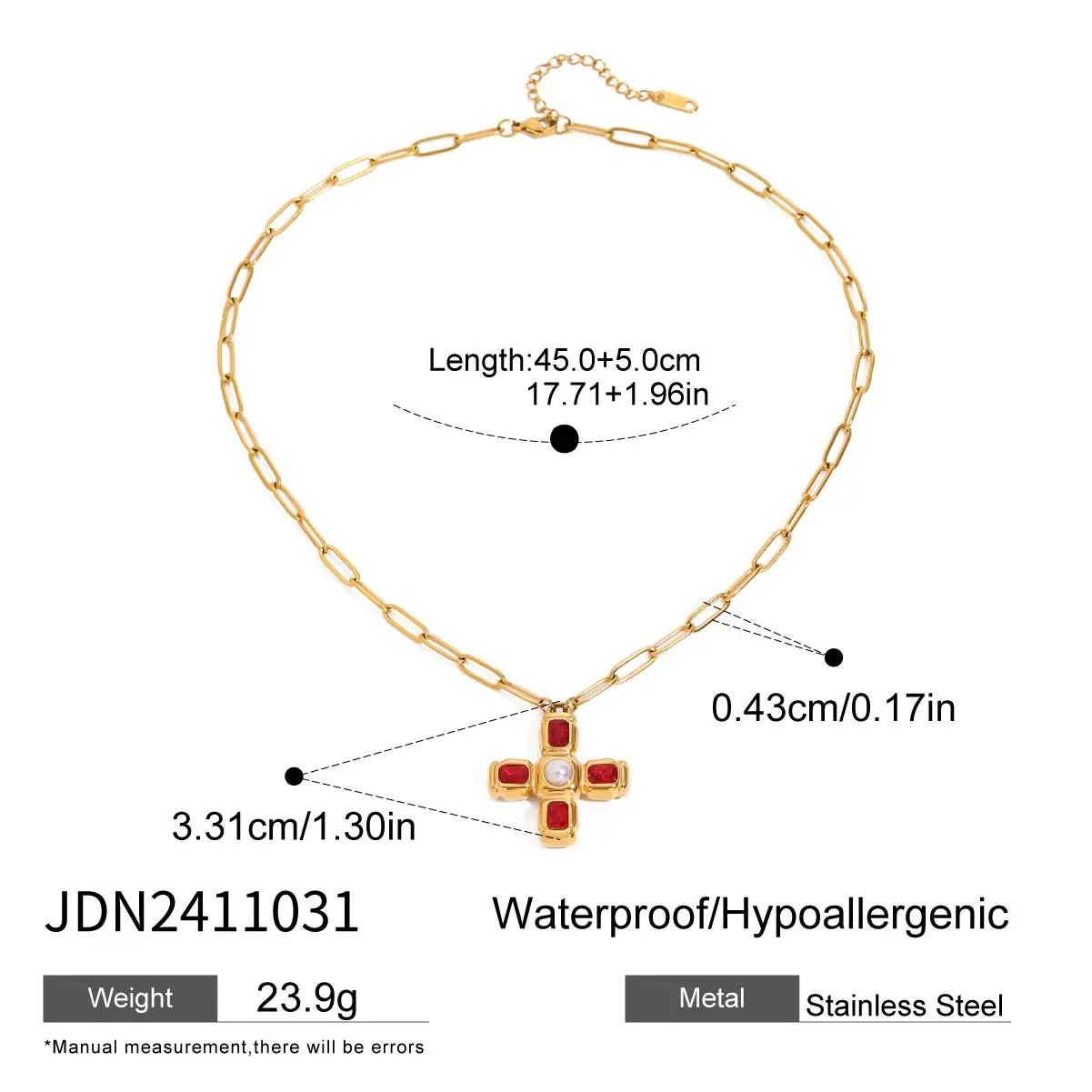 Zirconia Cross Pendant Stainless Steel Luxury Necklace